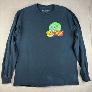 Rick and Morty Shirt Men's L ‎ Black Adult Swim Long Sleeve Phone Cartoon Tee
